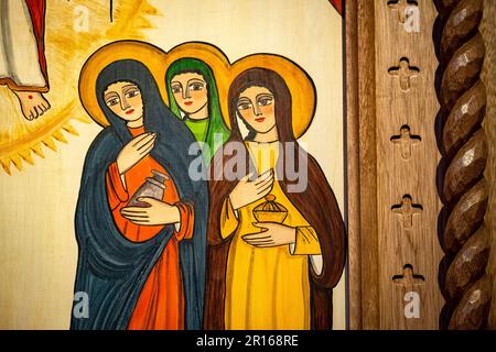 Santa Fe, New Mexico, USA -- contemporary Stations of the Cross paintings at Santa Fe Cathedral Stock Photo