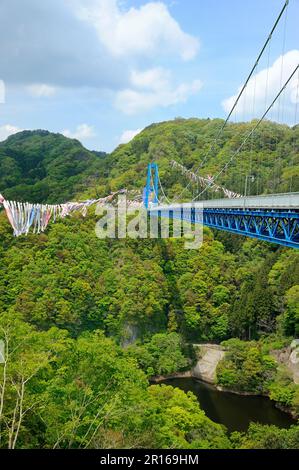 Ryujin Big Suspension Bridge and carp streamer Stock Photo