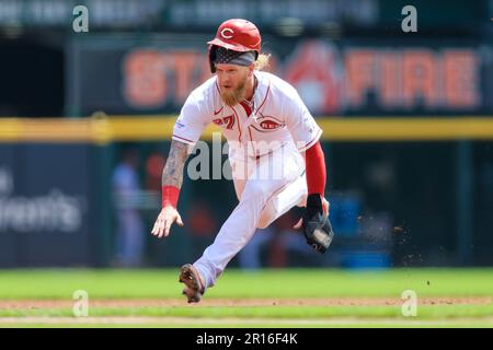 Chicago Cubs second baseman Zach McKinstry (6) turns a double play as Jake  Fraley (27) slides in during a Major League Baseball game against the  Cincinnati Reds on September 8, 2022 at