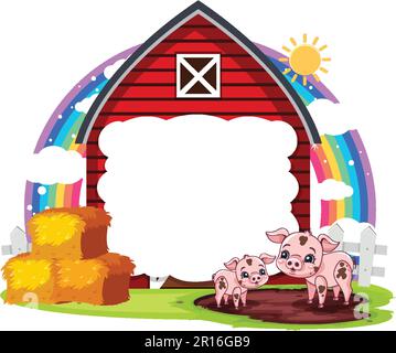 Pig at the farm barn empty banner illustration Stock Vector