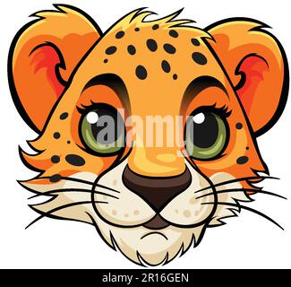 Baby Cheetah Face In Cartoon Style illustration Stock Vector