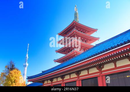 Tokyo Sky Tree and the five-story pagoda of Sensoji Temple Stock Photo