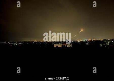 Gaza Strip, Palestine. 11th May, 2023. Palestinian groups responded by firing hundreds of rockets and mortar shells from Gaza to Israel as Israel continued its air strikes, in Gaza City, Gaza on May 11, 2023. Photo by Habboub Ramez/ABACAPRESS.COM Credit: Abaca Press/Alamy Live News Stock Photo