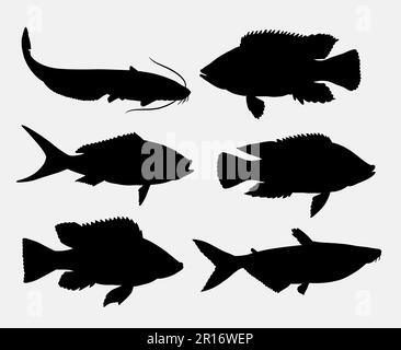 Fish animal silhouette 1. Good use for symbol, icon, logo, mascot, sign, or any design you want Stock Vector