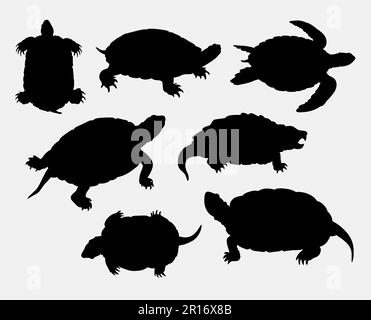 Turtle and tortoise amphibian animal silhouette. Good use for symbol, web icon, logo, mascot, sign, sticker design, or any design you want Stock Vector