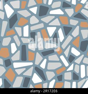 Old vector ceramic mosaic seamless pattern. Stone marble texture floor background. Terrazzo wall print. Stock Vector