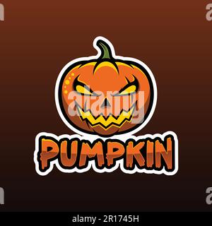 Halloween Pumpkin With Text Mascot E-sport Logo Design Concept Vector Illustration. Stock Vector