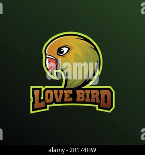 Love Bird With Text Mascot Logo - Animals Mascot Esports Logo Vector Illustration Design Concept. Stock Vector