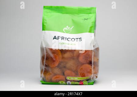 Bag of Sainsburys Apricots Stock Photo