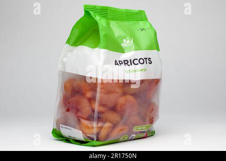 Bag of Sainsburys Apricots Stock Photo
