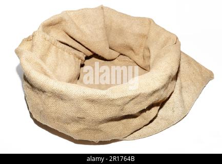 Empty burlap sack. Isolated on white background Stock Photo