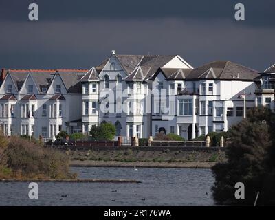 Grand houses along The Promenade, beside the Marine Lake, Southport, Merseyside, England, UK Stock Photo