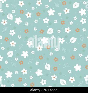 Seamless simple flowers and leaves Stock Vector