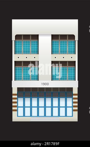 A three story historical vintage building. Stock Vector