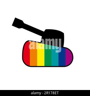 A tank with the peace flag on its tracks. Simple vector template, logo design Stock Vector