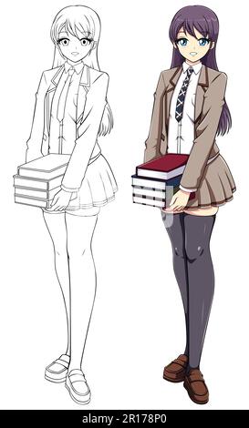 Anime Manga Schoolgirl Holding Books on White Stock Vector