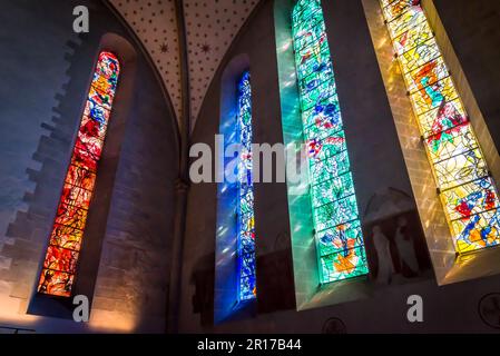 Stained glass windows in the choir by Marc Chagall, Fraumunster church, Zurich, Switzerland Stock Photo