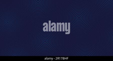 Abstract futuristic backdrop with blue neon halftone circles. Glowing lines circle. Hi-tech technology concept. Horizontal banner template. Vector Stock Vector