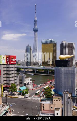 Tokyo Sky Tree and Azumabashi crossing Stock Photo