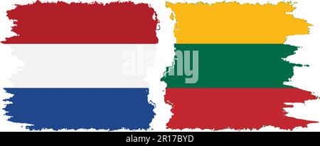 Lithuania and Netherlands grunge flags connection, vector Stock Vector