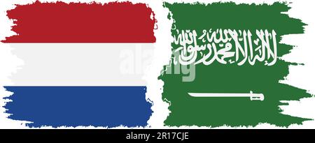 Saudi Arabia and Netherlands grunge flags connection, vector Stock Vector