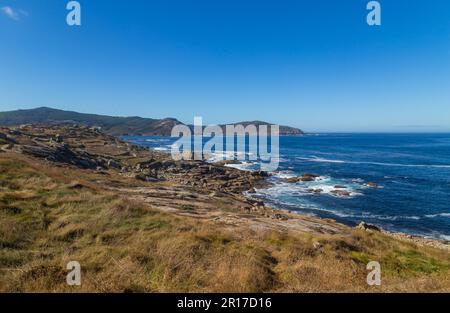 View of the coast near Cape Finisterre, La Coruna, Spain. The most western point in Europe and end of the pilgrim route to Santiago. Stock Photo