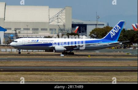 The Philippines, Manila:  JA608A Boeing 767-381ER of All Nippon Airways at Ninoy Aquino International Airport. Stock Photo