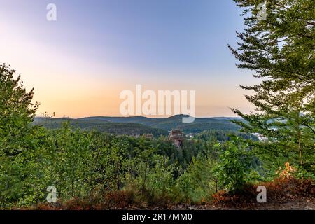 Panorama of Palatinate Forest during Sunset with Trifels Castle seen ...