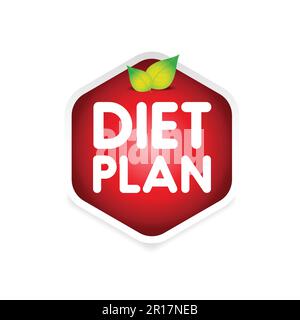 Diet Plan Red button with leaf Stock Vector