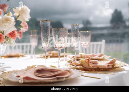 A festive table set for a wedding Stock Photo