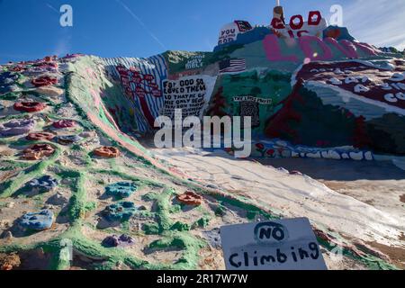 No Climbing on Salvation Mountain Stock Photo