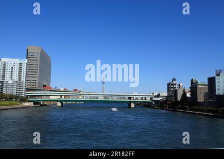 Tokyo sky tree seen from Eitai Bridge Stock Photo