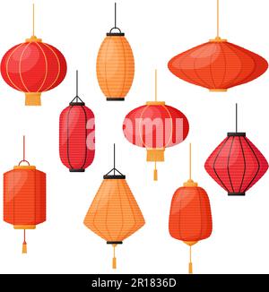 Set of lanterns in asian style. Chinese New Year decorations. Vector ...