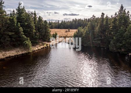 Aerial view of Lough Anna, the drinking water supply for Glenties and Ardara - County Donegal, Ireland. Stock Photo