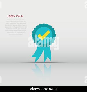 Approved certificate medal icon in flat style. Check mark stamp vector illustration on white isolated background. Accepted, award seal business concep Stock Vector