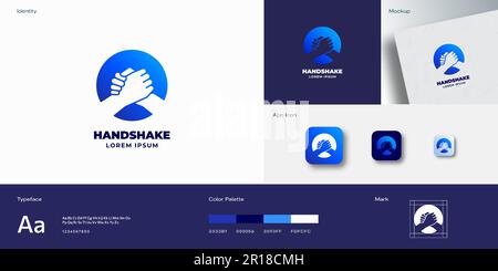 Handshake Abstract Vector Logo Template. Partners Hand Shake Incorporated in a Circle Concept with Modern Typography. Identity Guide with Modern Stock Vector
