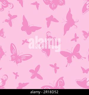Seamless pattern with pink butterflies on a pink background. Pattern for fabrics, wrapping paper. Vector image. Stock Vector