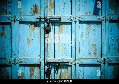 Fragment of old carving wooden gate. Close-up Stock Photo