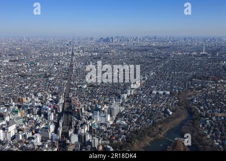 Kichijoji Station aerial shot from the west Ikebukuro, Shinjuku, Shibuya area Stock Photo