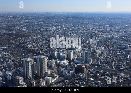 Mitaka station aerial shot from the West Ikebukuro, Sky tree, Shinjuku area Stock Photo