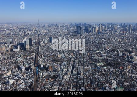 Koenji Station aerial shot from the West Shinjuku, Skytree area Stock Photo