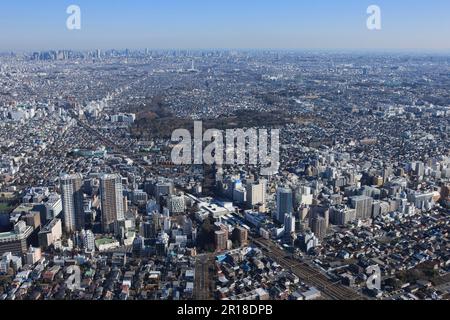 Mitaka station aerial shot from the West Ikebukuro, Sky tree, Shinjuku area Stock Photo