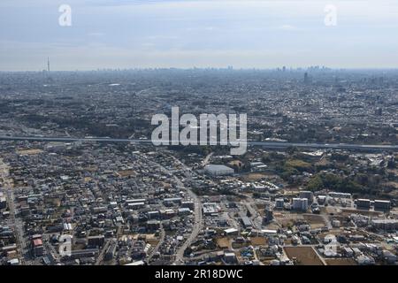 Totsuka Angyo station aerial shot from the North Shinjuku, metropolitan, Skytree area Stock Photo