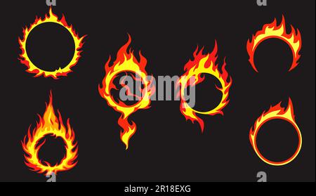 Set cartoon rings fire flames. Cartoon fire flame. Vector image. Stock Vector