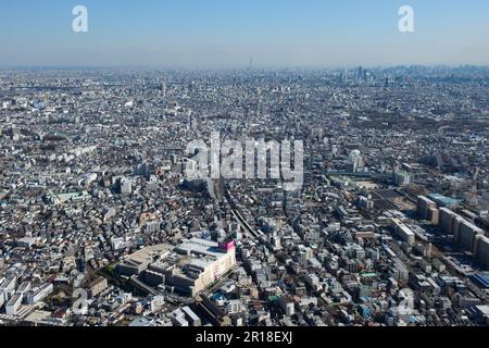Tobu Nerima station aerial shot view from the West side towards the sky tree tower direction Stock Photo