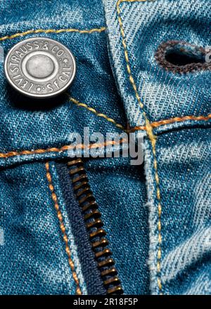 Levi's zip fly on men's blue jeans Stock Photo