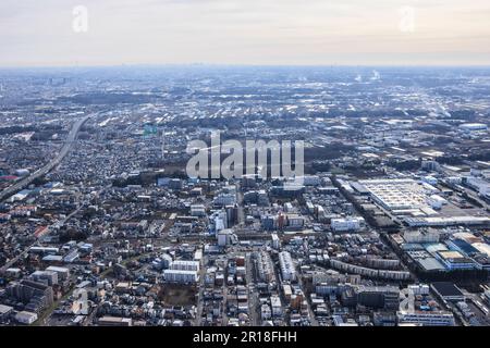 Minami Otsuka station aerial shot from the northwest side towards the Shinjuku direction Stock Photo