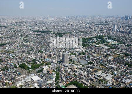 Nerima Kasuga-Cho station aerial shot view from the West side towards the sky tree tower direction Stock Photo