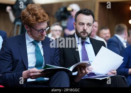 Leader of opposition SDLP's Matthew O'Toole, speaks to the media in the ...