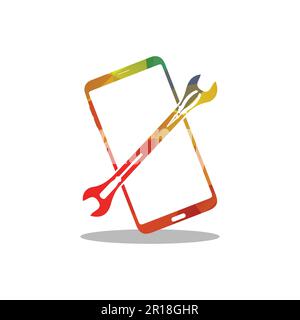 Smart phone logo design. mobile vector illustration with setting tool icons . Stock Vector
